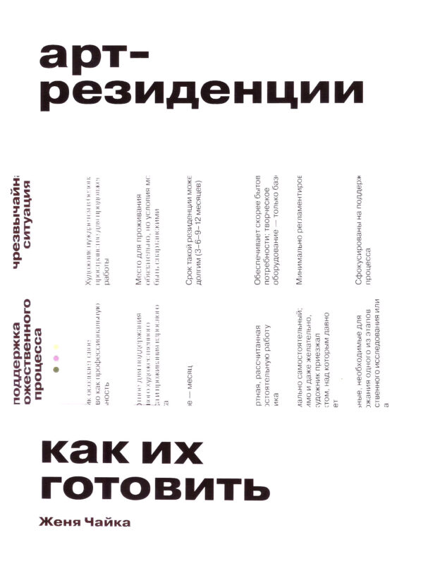 Женя Чайка. Арт-резиденции. Как их готовить